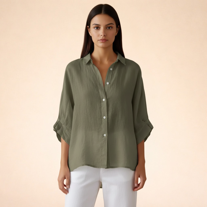 Women's Button Front Linen Blouse