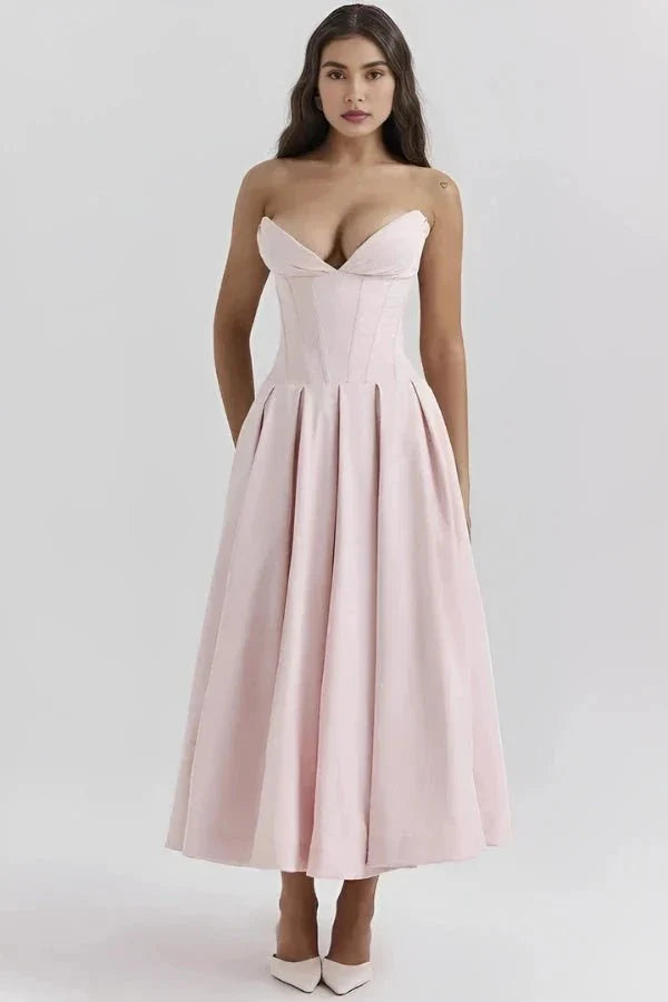 Strapless Corset Midi Dress for Women