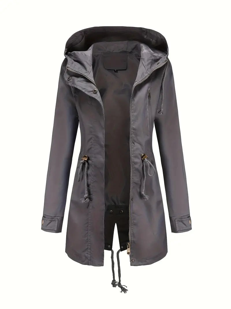 Women's Water-Resistant Long Parka with Drawstring Hood
