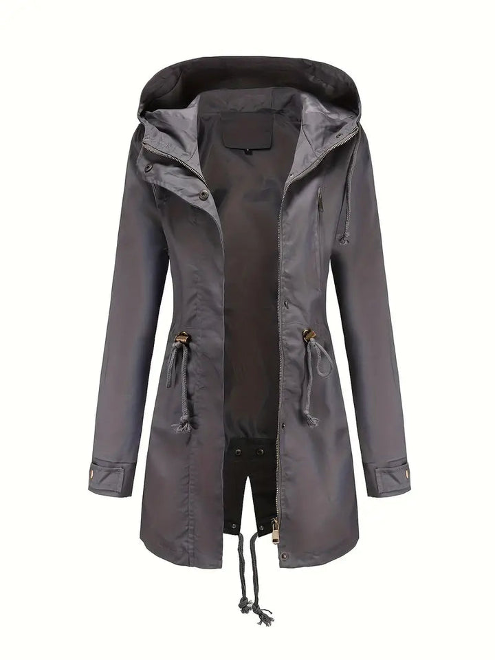 Women's Water-Resistant Long Parka with Drawstring Hood
