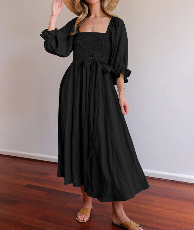 Vivienne | Smocked Square Neck Maxi Dress