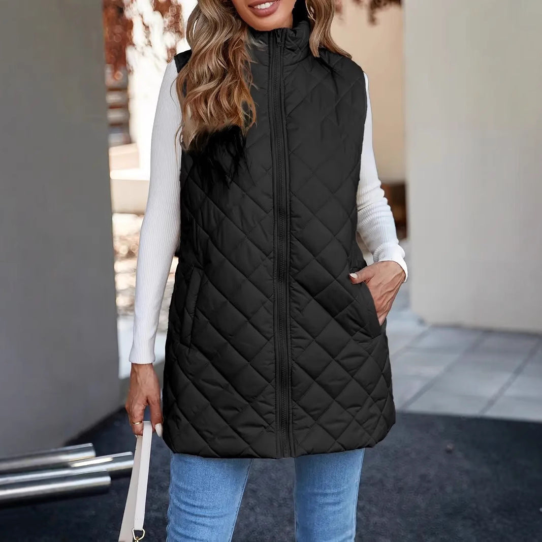 Women's Quilted Longline Gilet with Funnel Neck