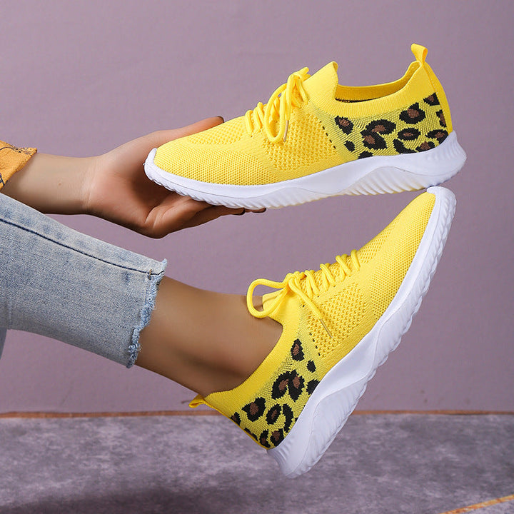 Women's Breathable Knit Lace-Up Trainers with Chunky Sole