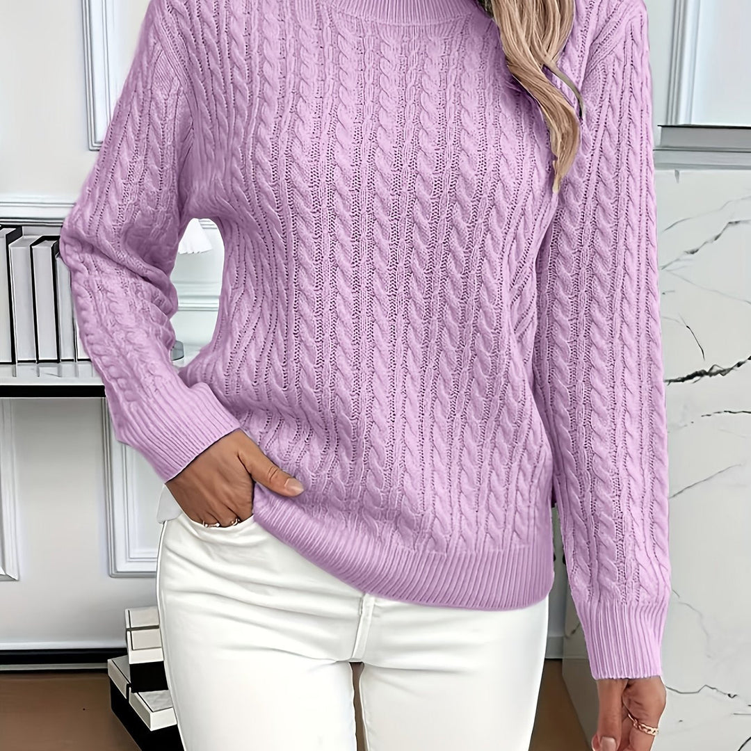 Women's Cable Knit Round Neck Jumper Relaxed Fit