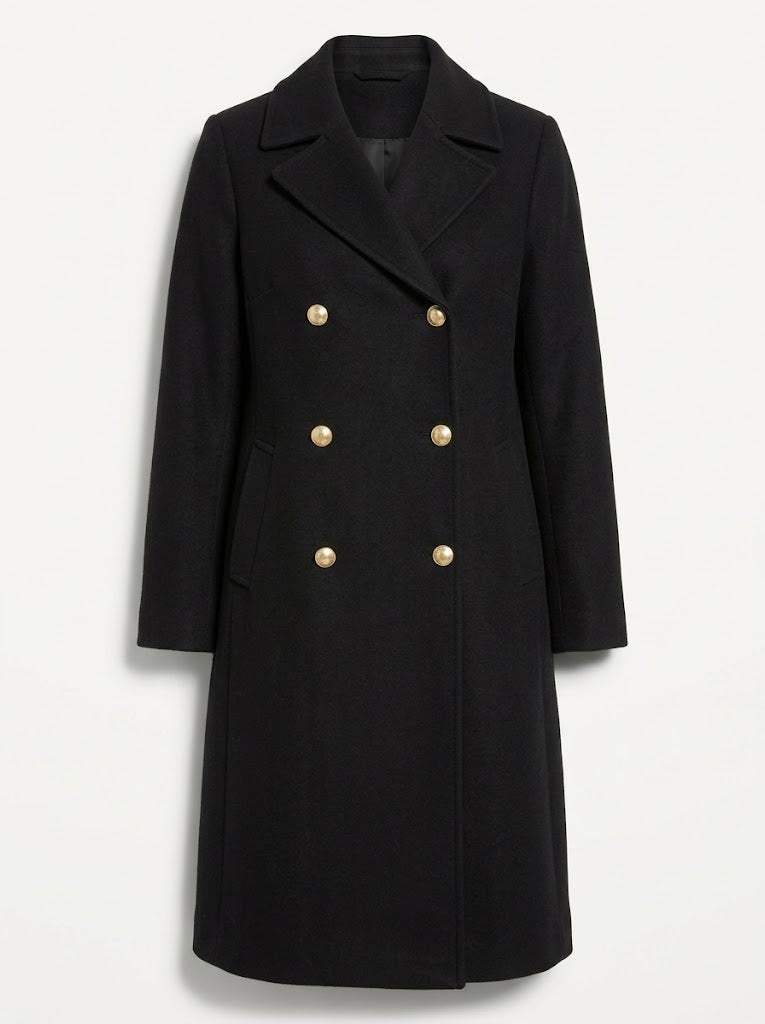 Women's Double-Breasted Longline Coat with Lapel Collar