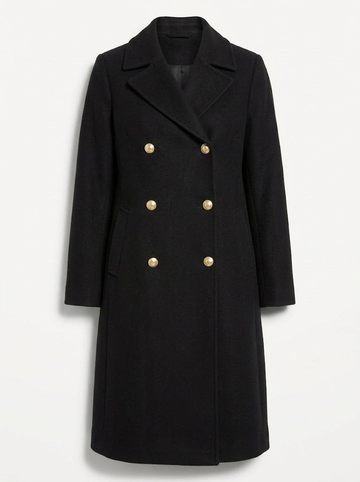 Women's Double-Breasted Longline Coat with Lapel Collar