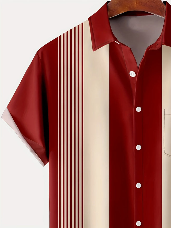 Men's Short Sleeve Colourblock Shirt with Diamond Print