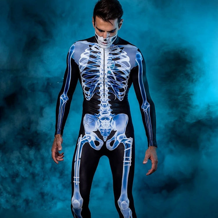 Men's Skeleton Halloween Costume Jumpsuit with Long Sleeves