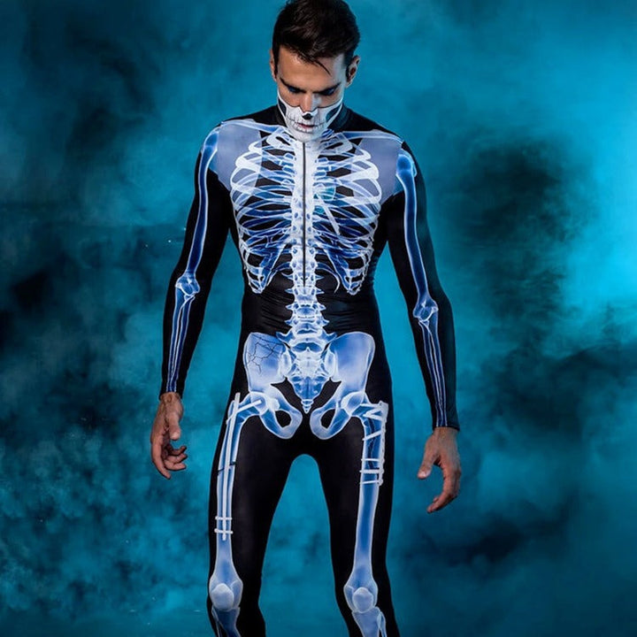 Men's Skeleton Halloween Costume Jumpsuit with Long Sleeves