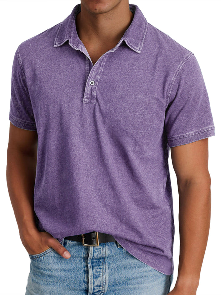 Men's Short Sleeve Polo Shirt with Button Placket