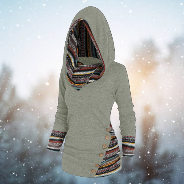 Women's Fleece Hoodie with Tribal Print Hood