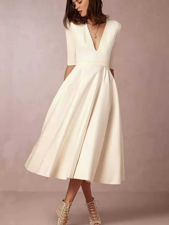 Amara | Elegant V Neck Evening Midi Dress