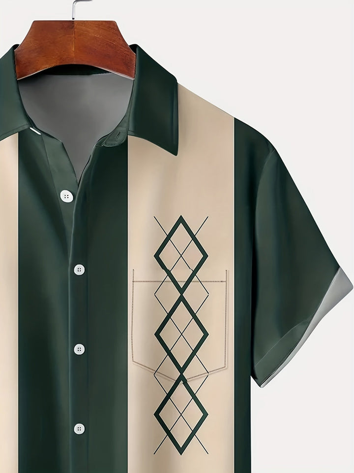 Men's Short Sleeve Colourblock Shirt with Diamond Print