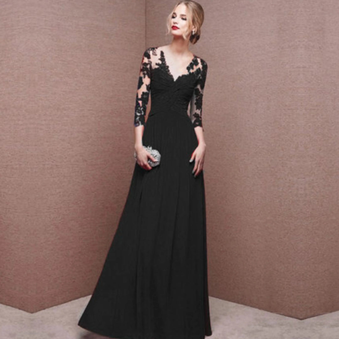 Isabella | Lace Sleeve Evening Maxi Dress