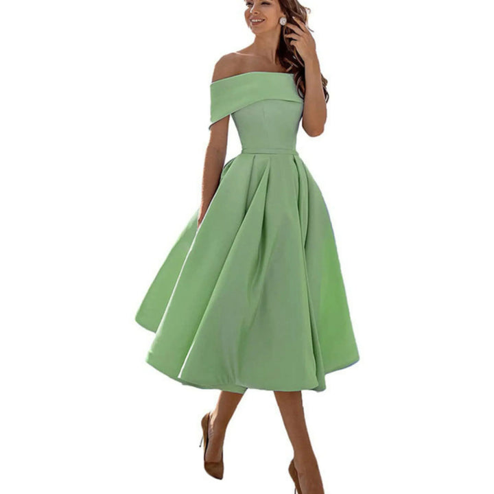 Valentina | Elegant Off Shoulder Evening Midi Dress