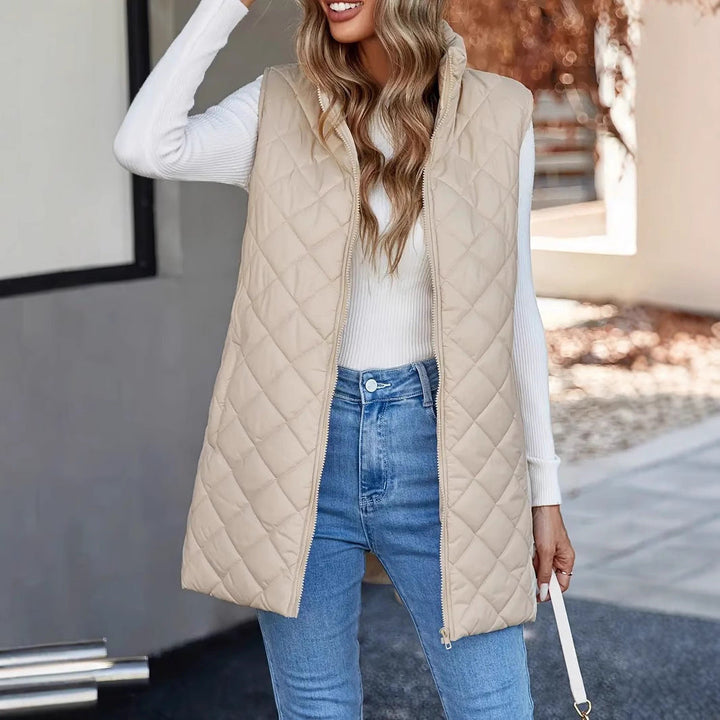 Women's Quilted Longline Gilet with Funnel Neck
