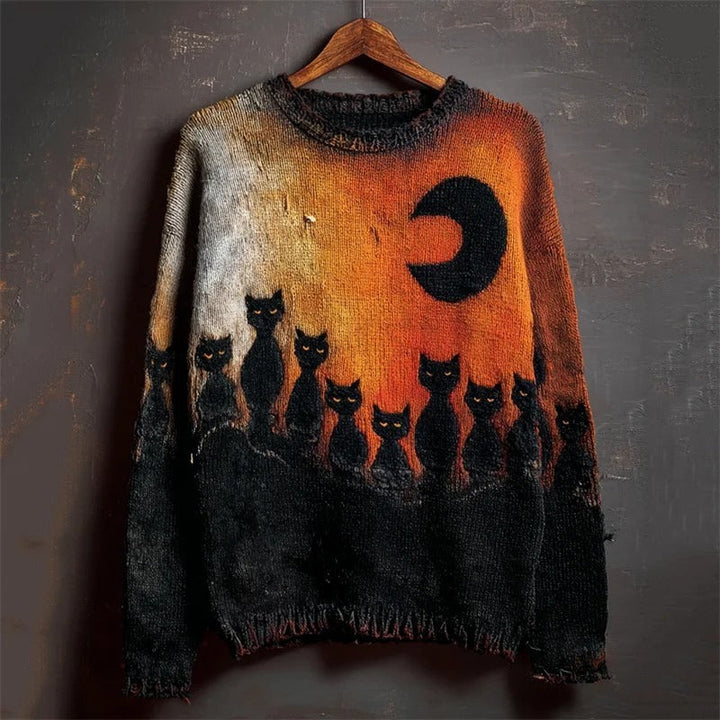 Men's Halloween Pumpkin Bat Knit Sweater