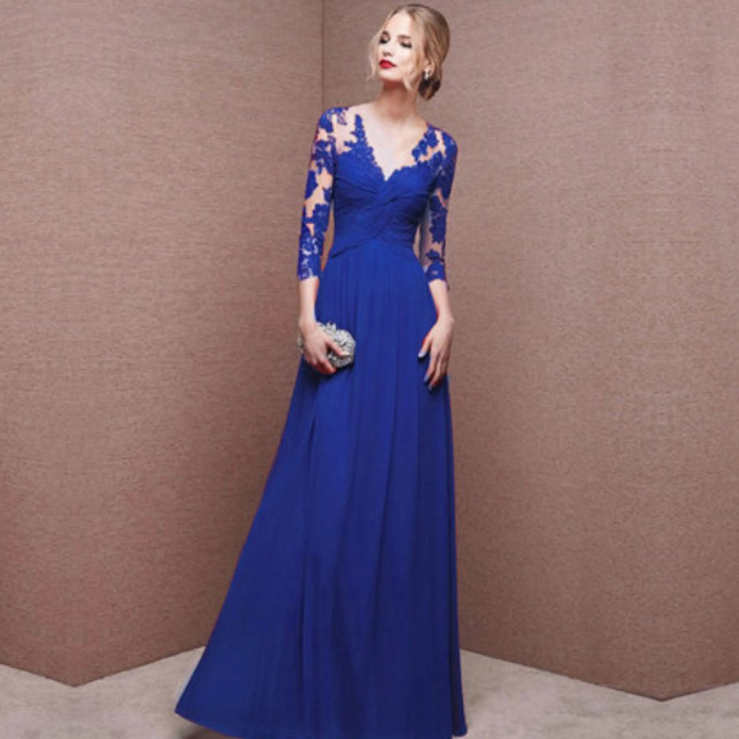 Isabella | Lace Sleeve Evening Maxi Dress
