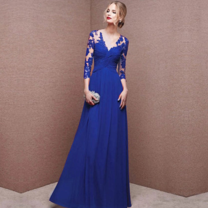 Isabella | Lace Sleeve Evening Maxi Dress