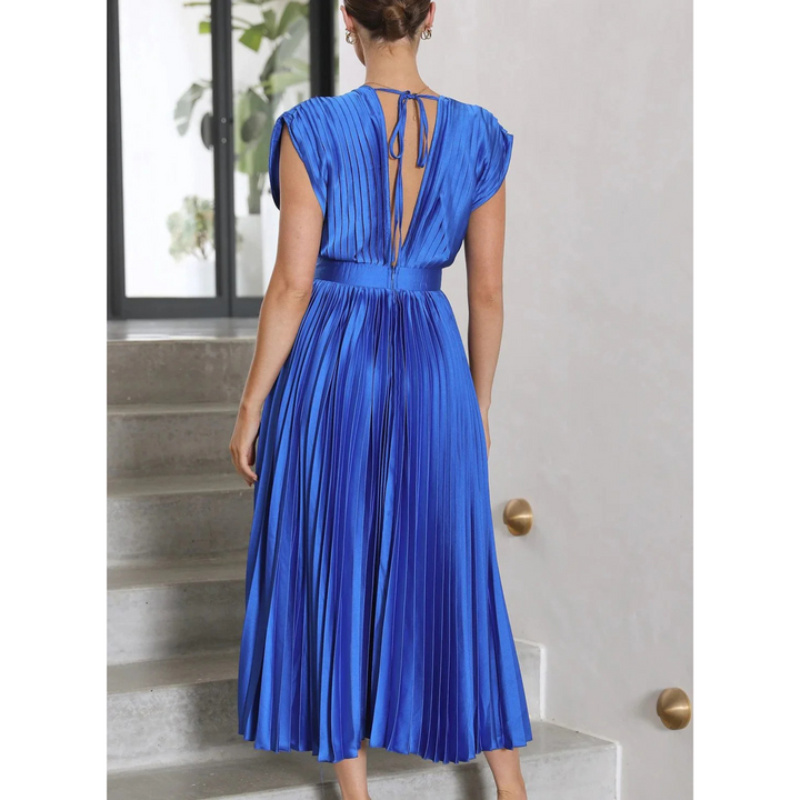 Sophia | Flowing V Neck Pleated Midi Dress
