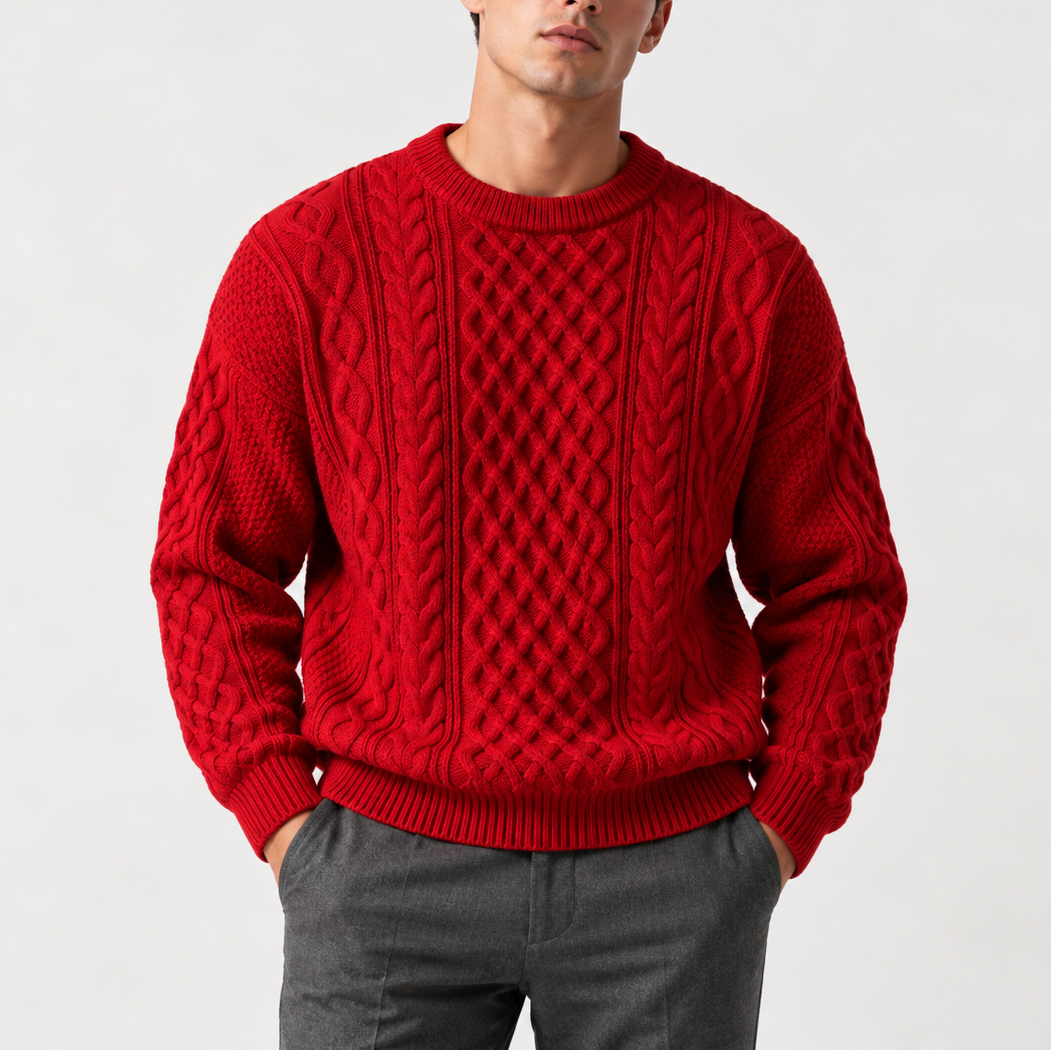 Men's Cable Knit Crew Neck Jumper in Relaxed Fit