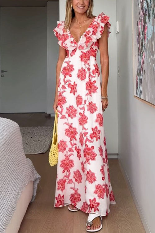 Women's Ruffle-Sleeve Floral Maxi Dress