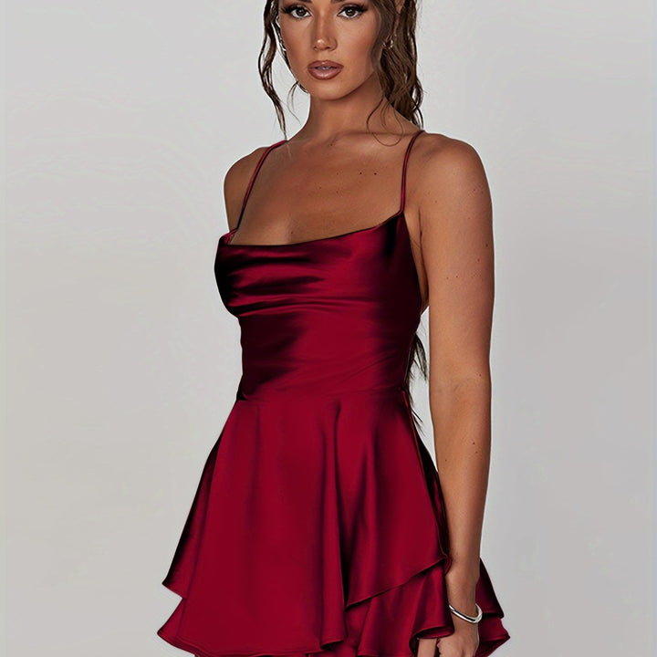 Women's Satin Mini Dress with Ruffle Hem