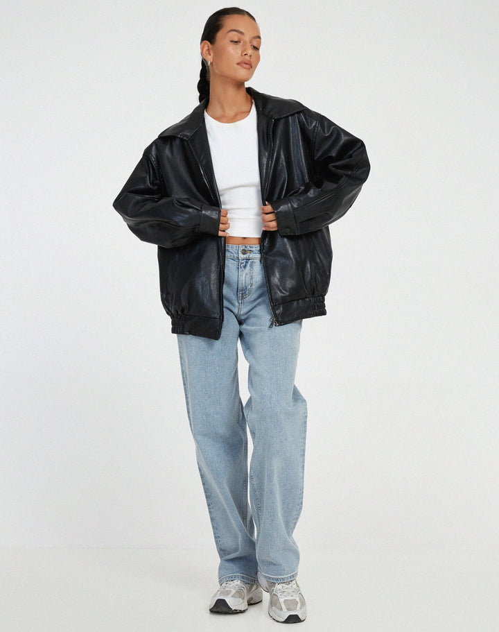 Scarlett | Oversized Leather Bomber Jacket