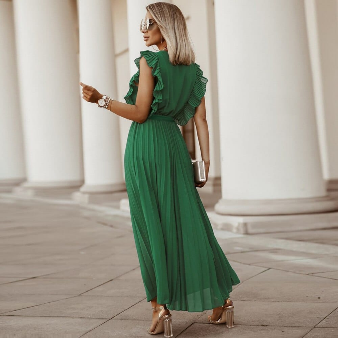 Amelia | Pleated Ruffle Sleeve Occasion Maxi Dress