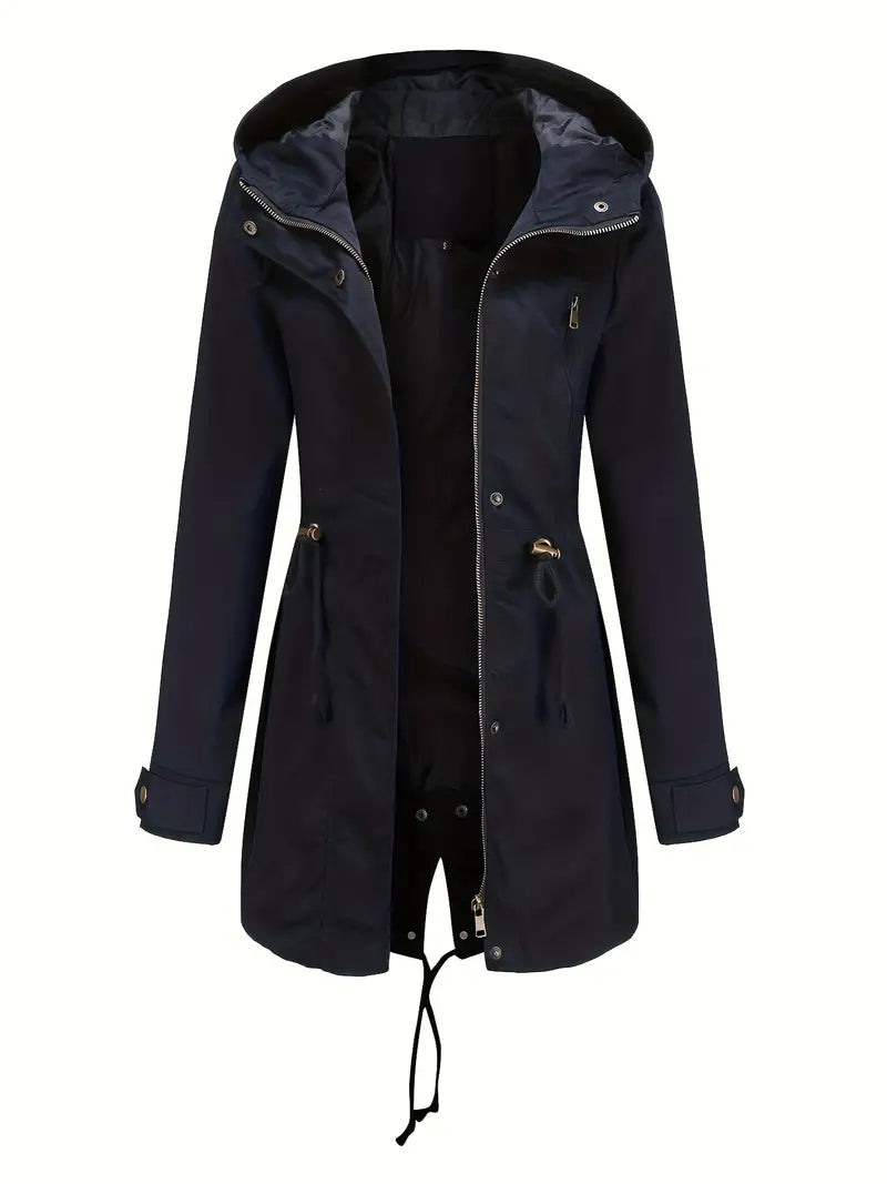 Women's Water-Resistant Long Parka with Drawstring Hood