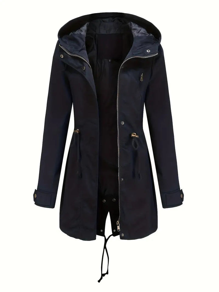 Women's Water-Resistant Long Parka with Drawstring Hood