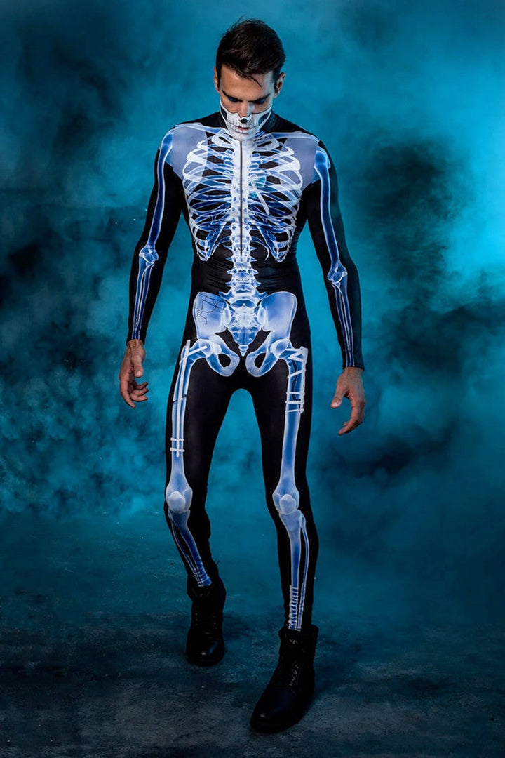 Men's Skeleton Halloween Costume Jumpsuit with Long Sleeves