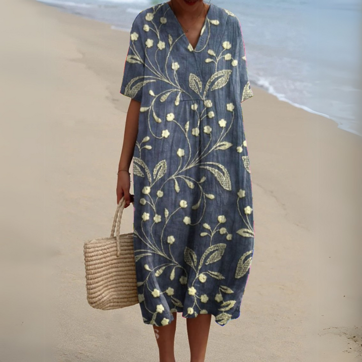 Women's Floral V-Neck Short Sleeve Maxi Dress