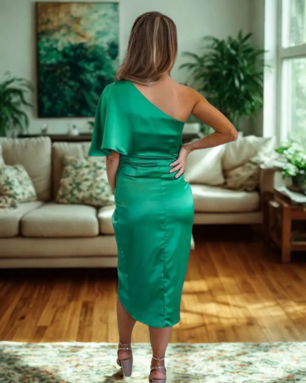 Alessia | One-Shoulder Draped Midi Dress