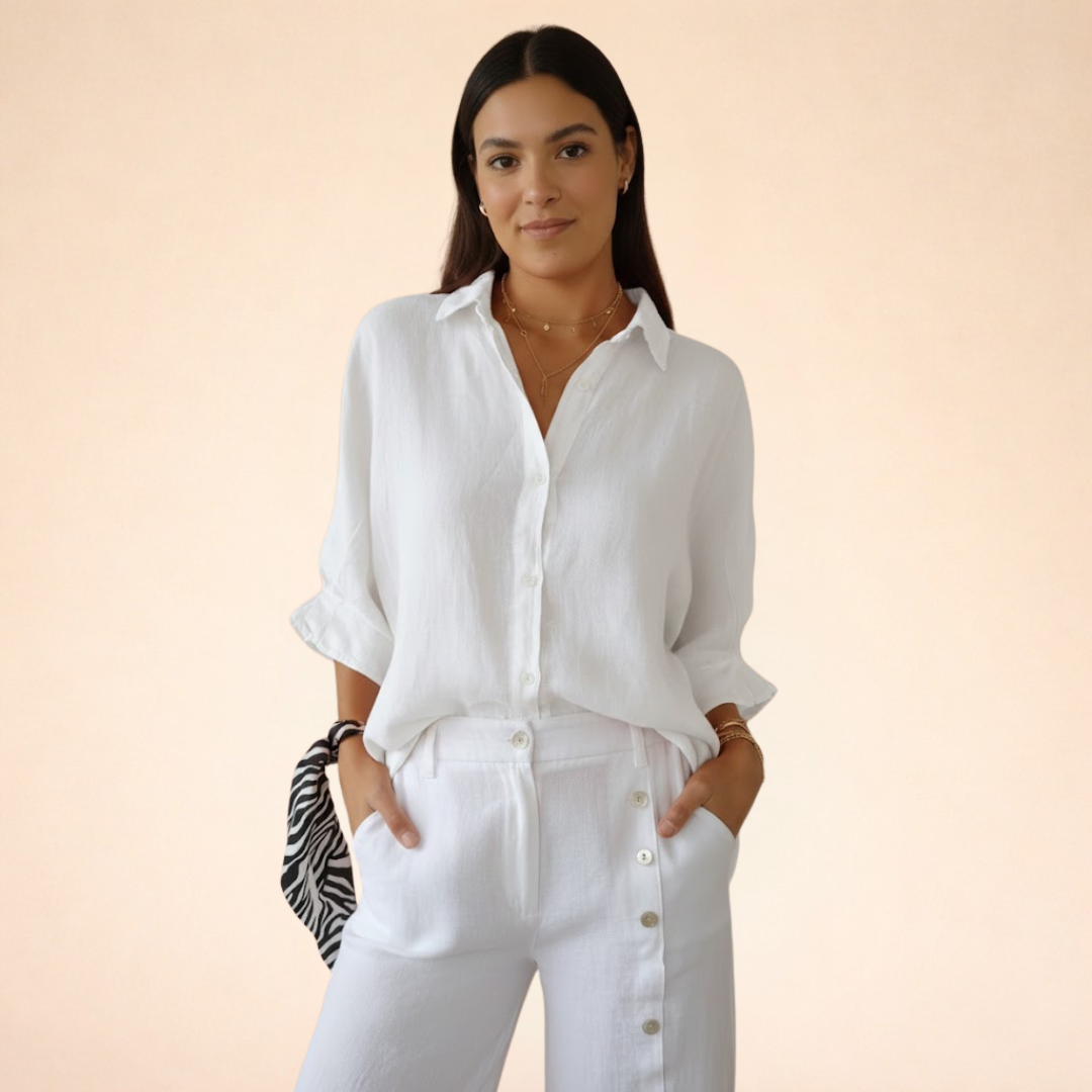 Women's Button Front Linen Blouse