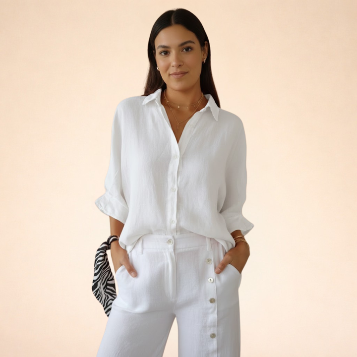 Women's Button Front Linen Blouse
