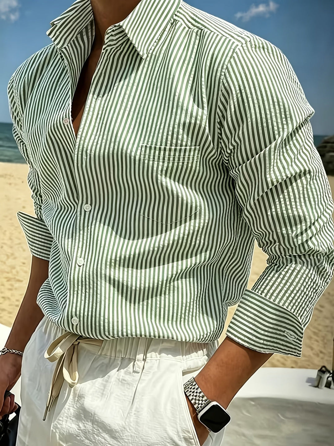 Men's Seersucker Striped Shirt in Relaxed Fit