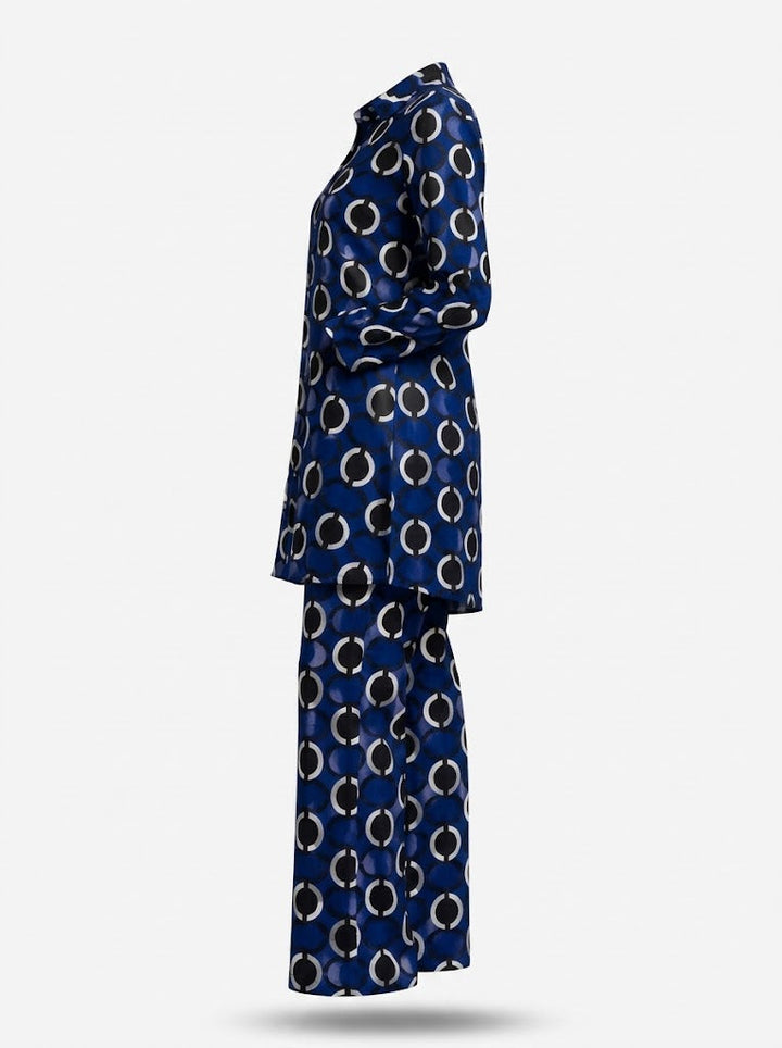 Women's Printed Longline Blouse and Wide-Leg Trousers Co-Ord