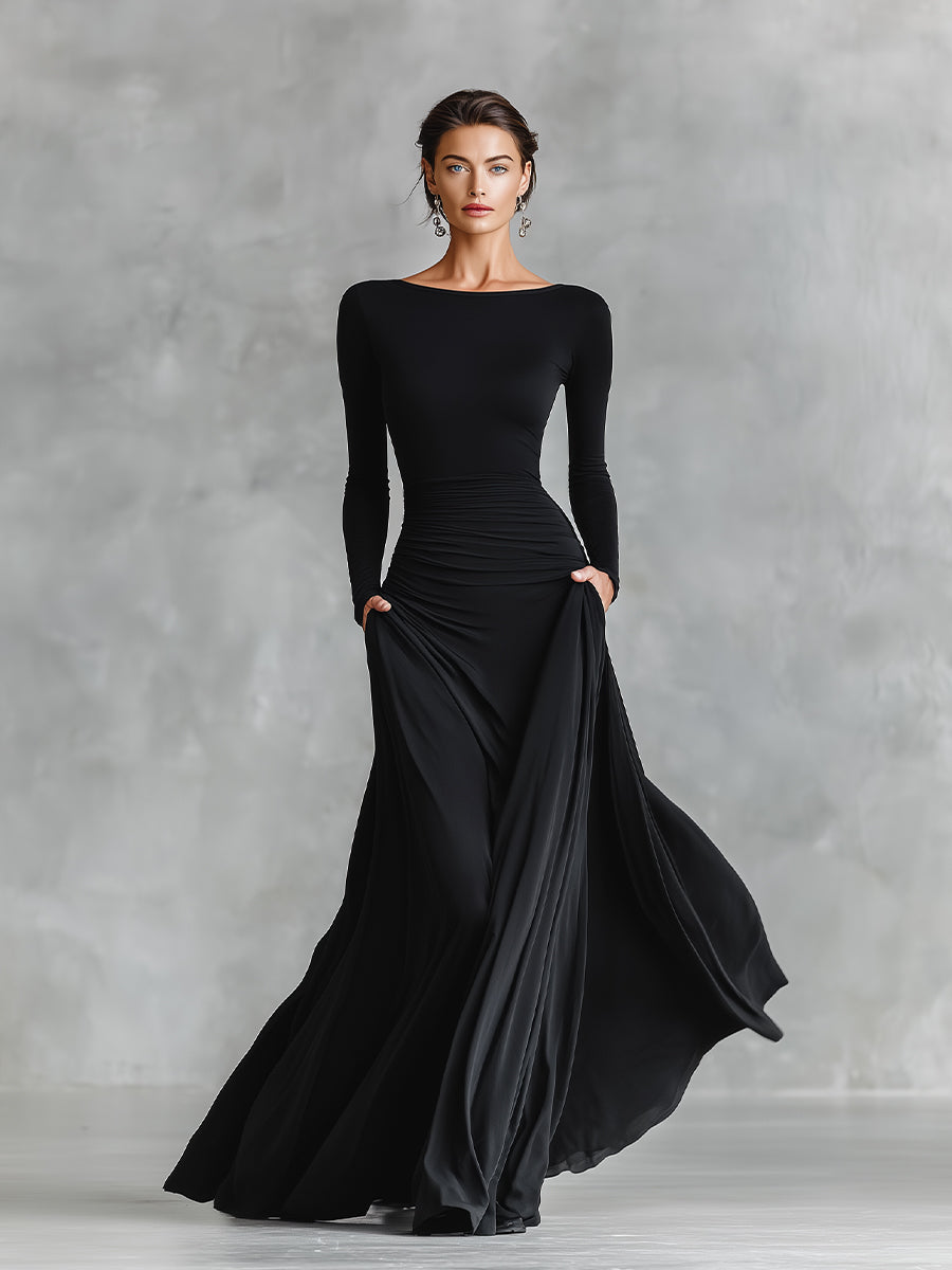 Celeste | Formal Ruched Long Sleeve Maxi Dress