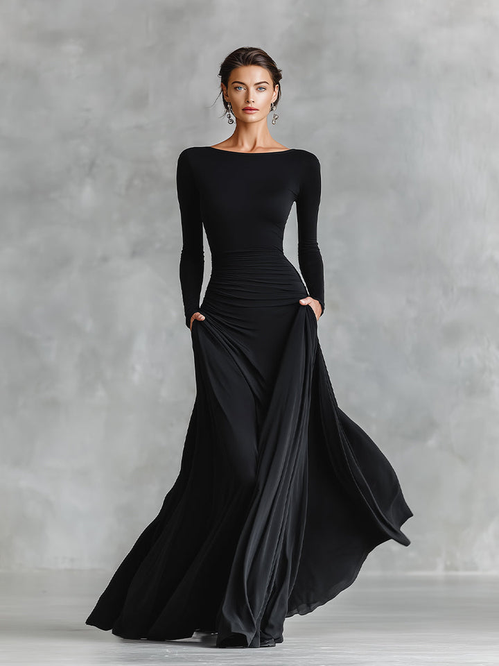 Celeste | Formal Ruched Long Sleeve Maxi Dress
