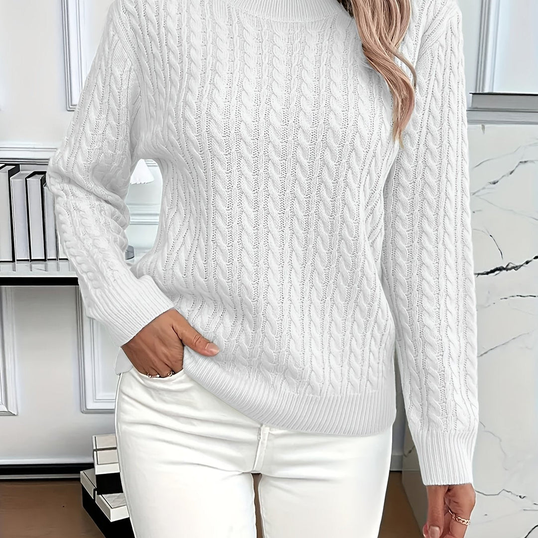 Women's Cable Knit Round Neck Jumper Relaxed Fit