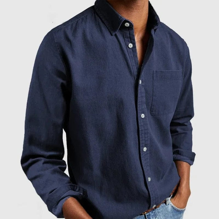 Men's Chambray Button-Up Shirt with Chest Pocket