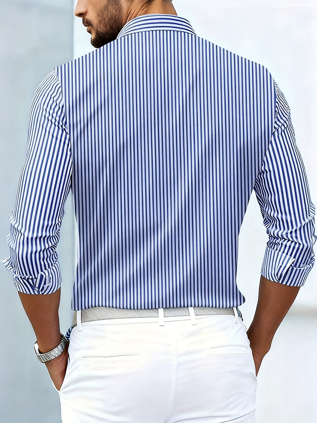 Men's Striped Button-Up Shirt in Geometric Print
