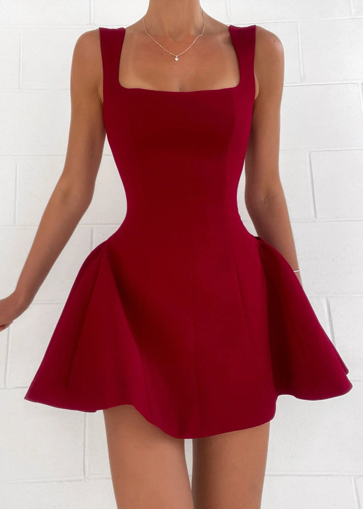 Women's Square Neck Fit and Flare Mini Party Dress