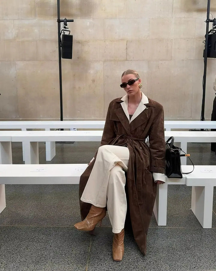 Victoria | Belted Double Breasted Suede Trench Coat