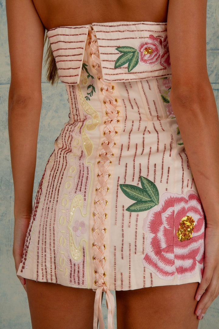 Rosalie | Floral Embroidered Bandeau Mini Dress