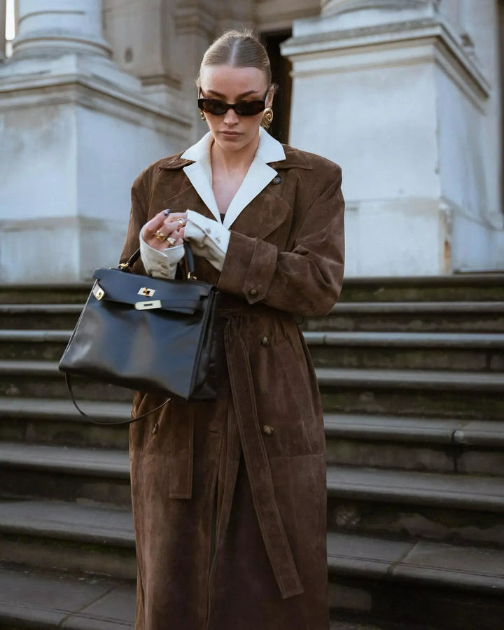 Victoria | Belted Double Breasted Suede Trench Coat