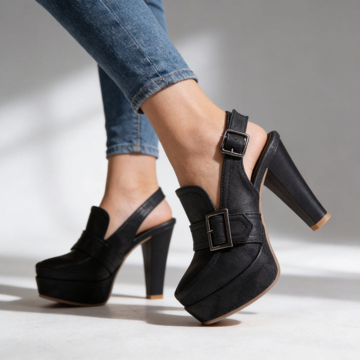 Women's Platform Slingback Loafer Heels with Buckle Strap