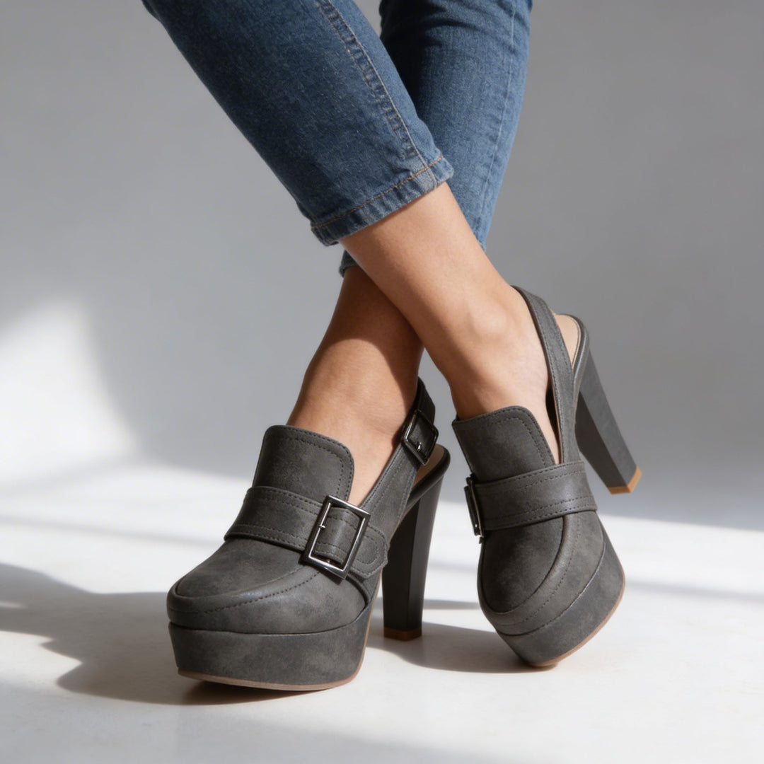 Women's Platform Slingback Loafer Heels with Buckle Strap