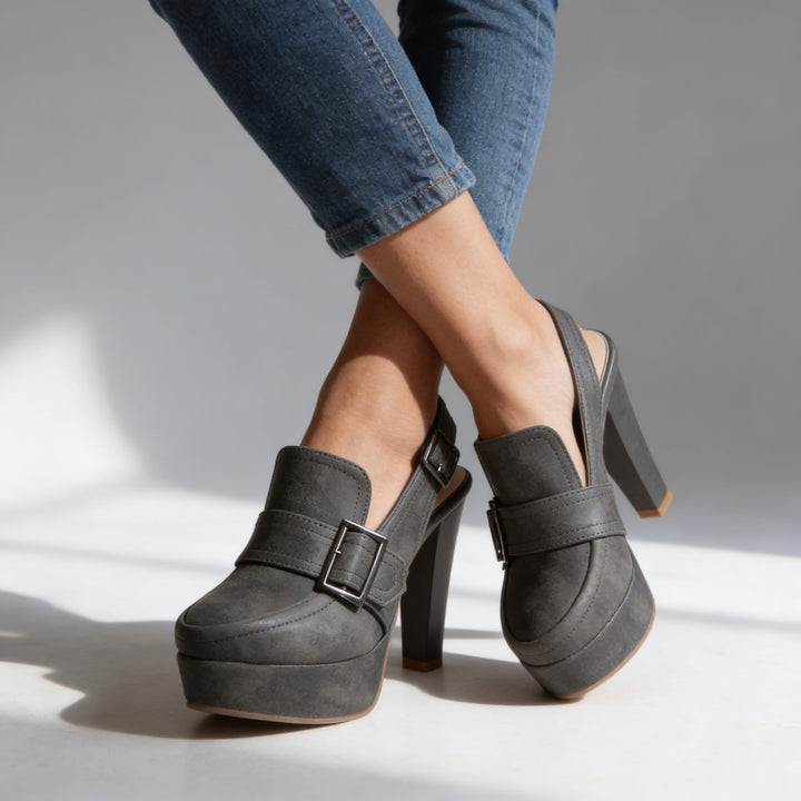 Women's Platform Slingback Loafer Heels with Buckle Strap